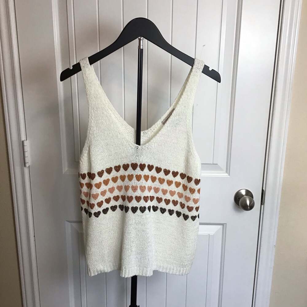 Sincerely Jules Cream Knit Tank Top with Neutral Hearts Large coquette Y2K